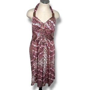 Shoreline‎ Pink Gold Foil Metallic Snake Print Halter Dress Size S/M Disco Retro